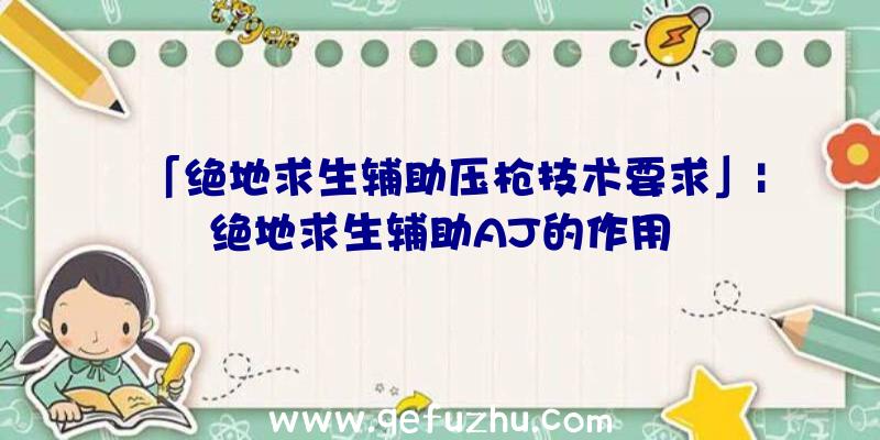 「绝地求生辅助压枪技术要求」|绝地求生辅助AJ的作用